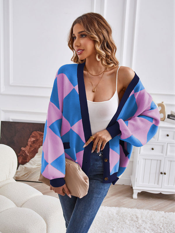 Women's Geometric V-Neck Knit Cardigan