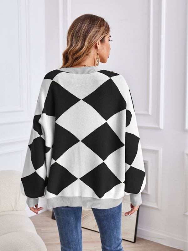 Women's Geometric V-Neck Knit Cardigan
