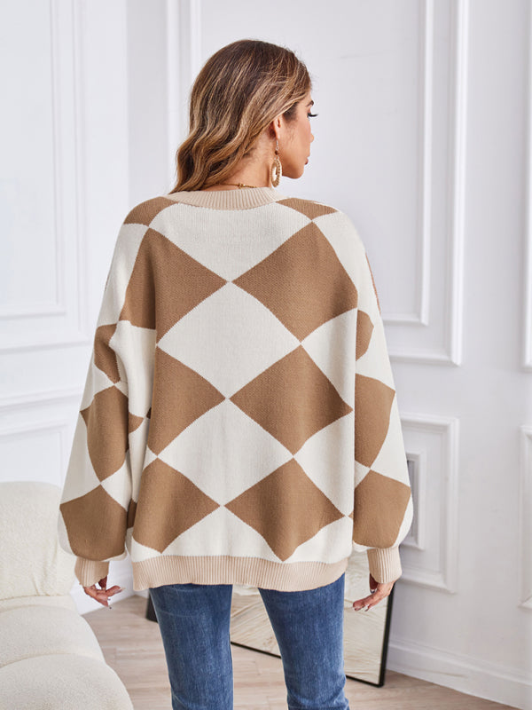 Women's Geometric V-Neck Knit Cardigan