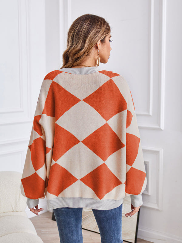 Women's Geometric V-Neck Knit Cardigan