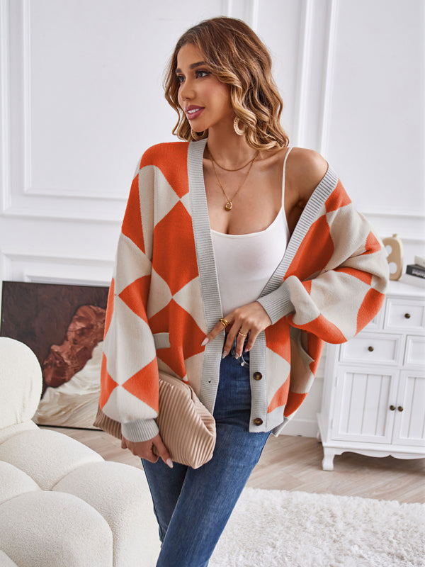 Women's Geometric V-Neck Knit Cardigan