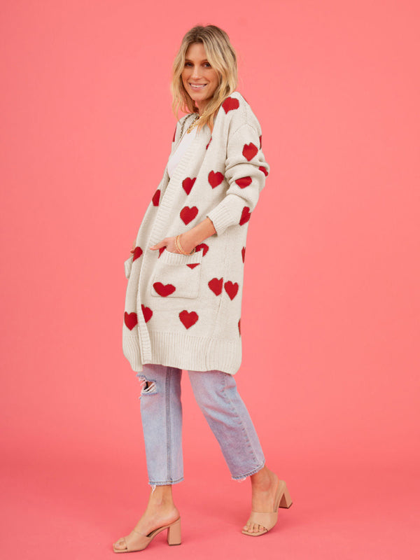 Women's Heart Pocket Knit V-Neck Cardigan
