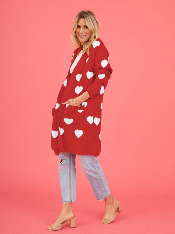 Women's Heart Pocket Knit V-Neck Cardigan