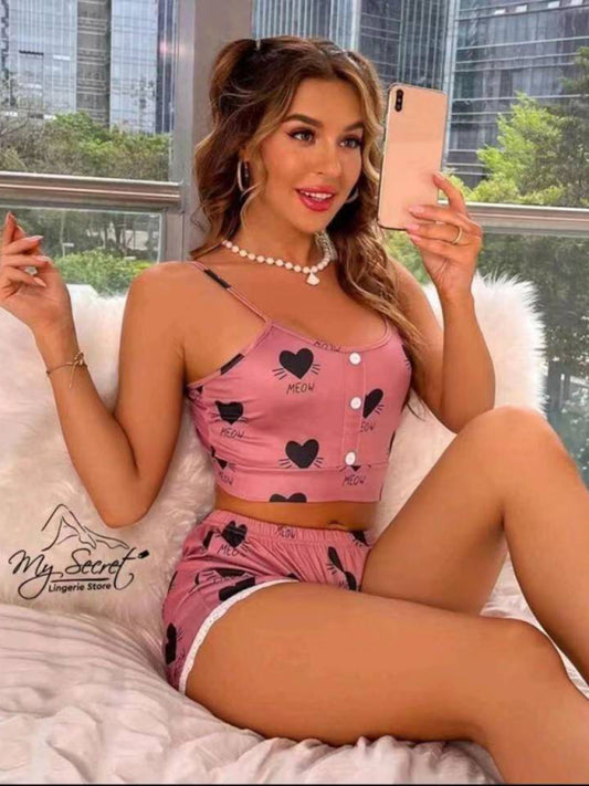 Lace Trim Lingerie Set in Lotus Pink – Two-Piece Bralette & Brief Set