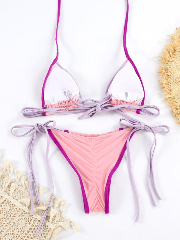 Printed Strappy Backless Bikini Set – Split Design, Moderate Stretch