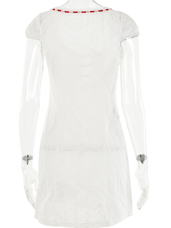 Bow Tie Lace Square Neck Dress – Sexy Woven Style for Spring & Summer