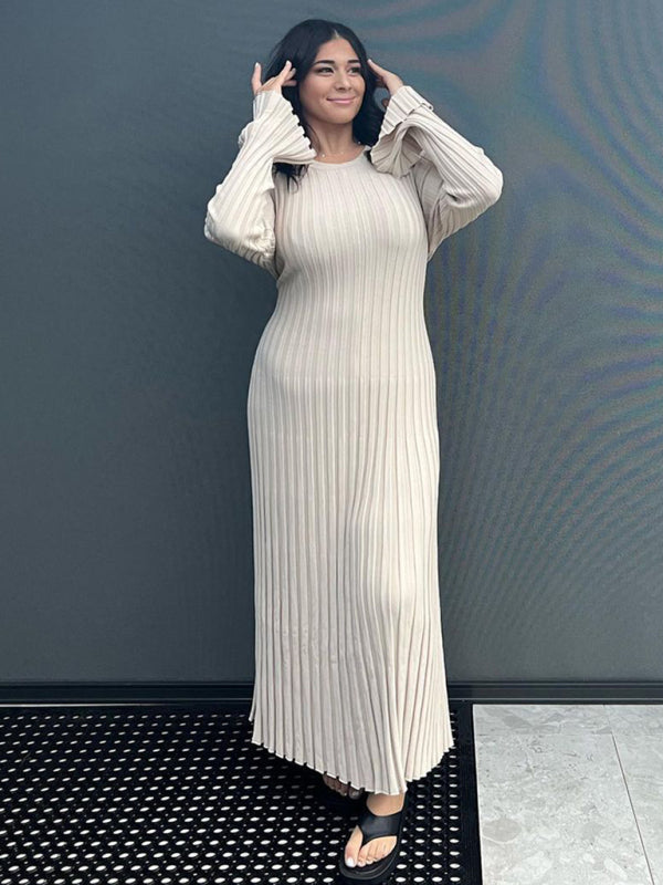 Knit Casual Round Neck Waist Dress – Lightweight, Spring-Summer Style