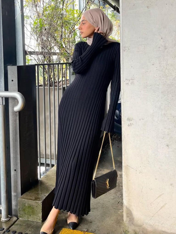 Knit Casual Round Neck Waist Dress – Lightweight, Spring-Summer Style