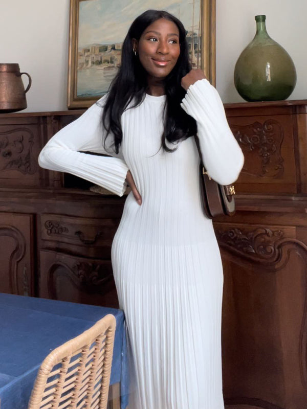 Knit Casual Round Neck Waist Dress – Lightweight, Spring-Summer Style