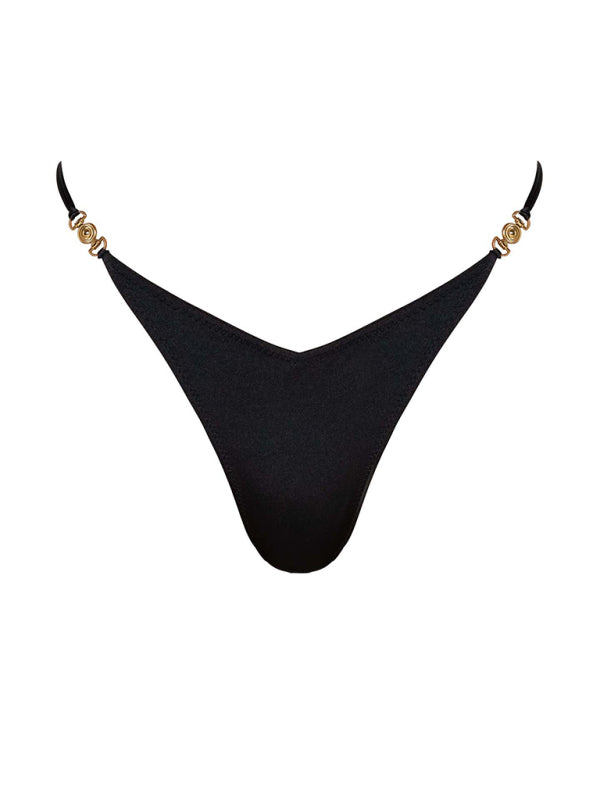 Split Backless Strappy Bikini – Solid Color, Moderate Stretch, Summer Fit