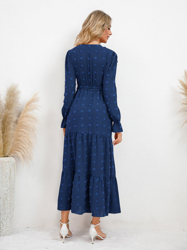 Graceful Belted Maxi Dress with Flared Hem – Spring-Summer Woven Style