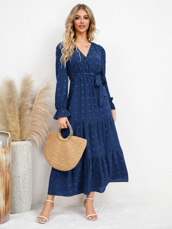 Graceful Belted Maxi Dress with Flared Hem – Spring-Summer Woven Style