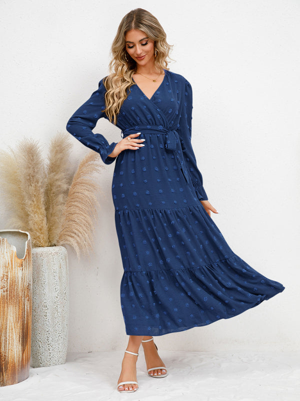 Graceful Belted Maxi Dress with Flared Hem – Spring-Summer Woven Style