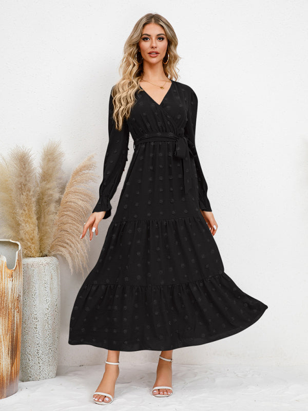 Graceful Belted Maxi Dress with Flared Hem – Spring-Summer Woven Style