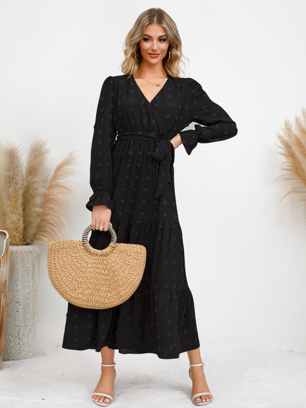 Graceful Belted Maxi Dress with Flared Hem – Spring-Summer Woven Style