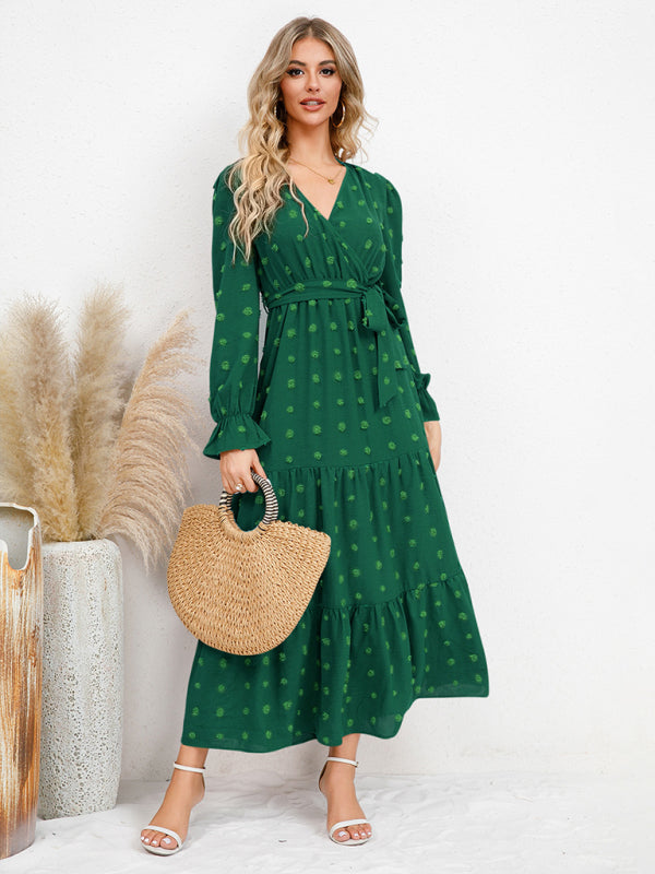 Graceful Belted Maxi Dress with Flared Hem – Spring-Summer Woven Style