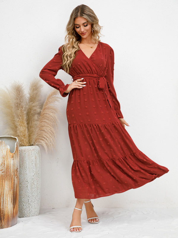 Graceful Belted Maxi Dress with Flared Hem – Spring-Summer Woven Style