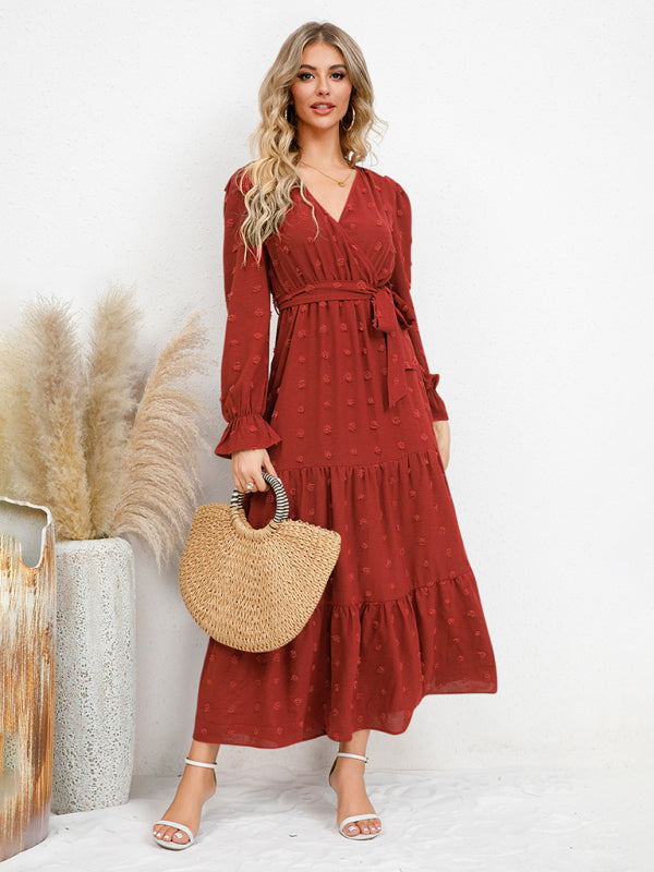 Graceful Belted Maxi Dress with Flared Hem – Spring-Summer Woven Style