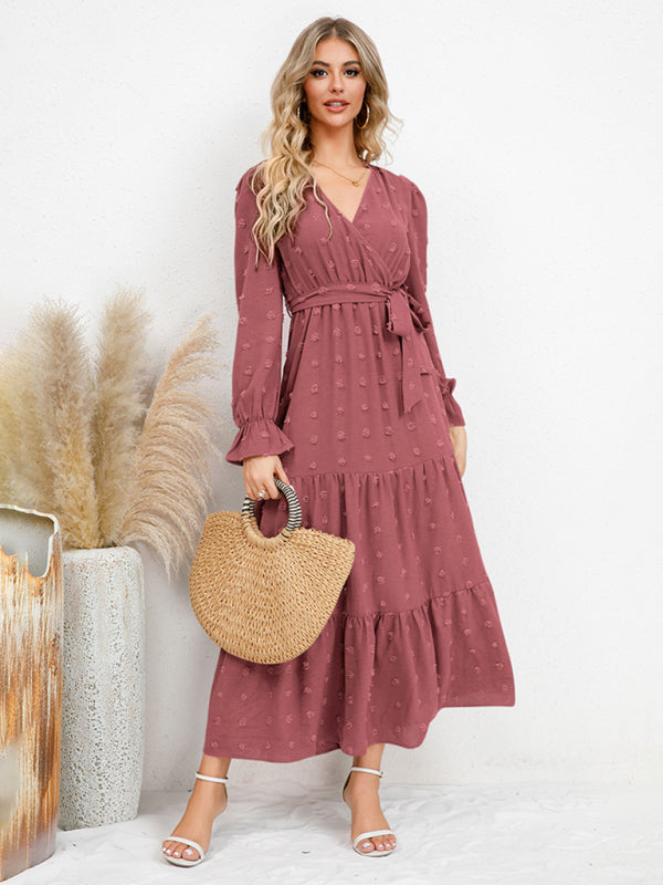 Graceful Belted Maxi Dress with Flared Hem – Spring-Summer Woven Style