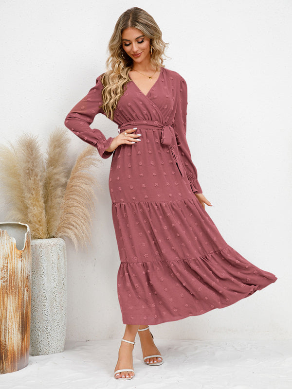 Graceful Belted Maxi Dress with Flared Hem – Spring-Summer Woven Style