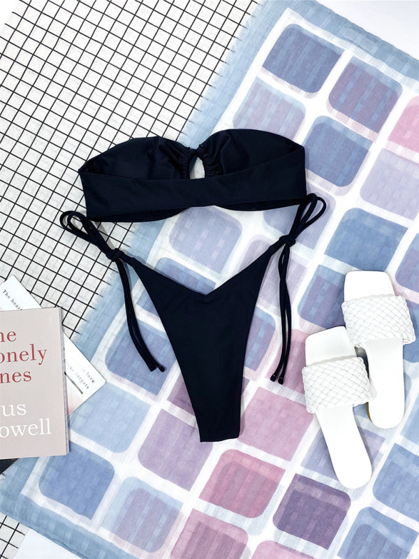 Strapless One-Piece Swimsuit – Low-Waist Solid Bandeau Design