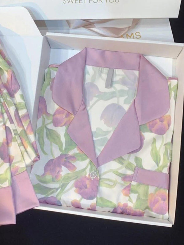 Ice Silk Long-Sleeve Pajama Set – Lightweight & Breathable Home Loungewear