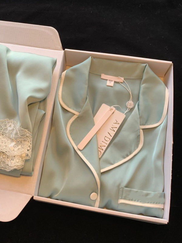 Ice Silk Long-Sleeve Pajama Set – Lightweight & Breathable Home Loungewear