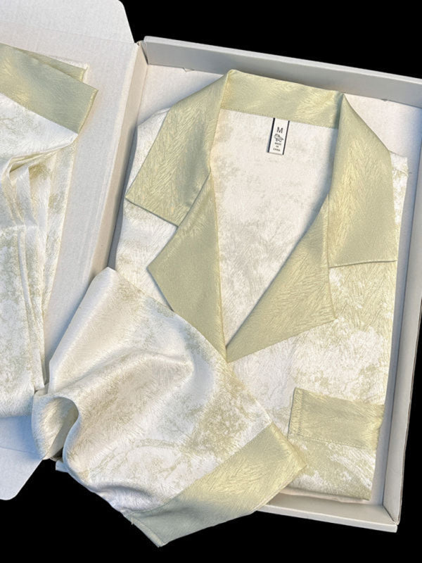 Ice Silk Long-Sleeve Pajama Set – Lightweight & Breathable Home Loungewear