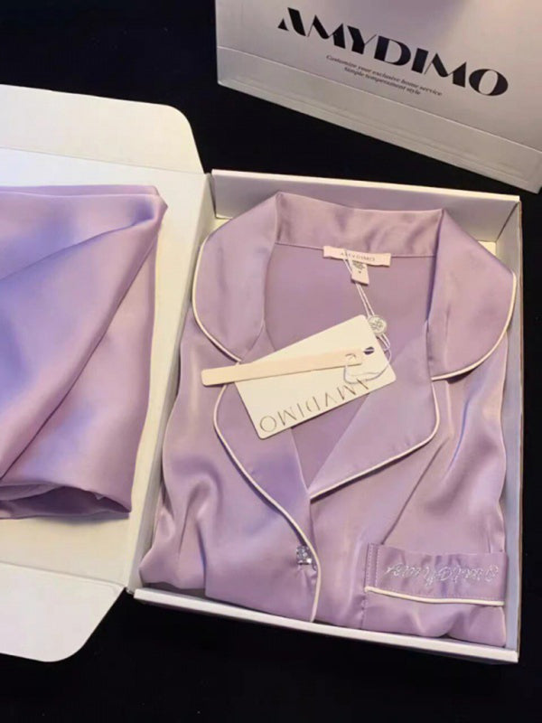 Ice Silk Long-Sleeve Pajama Set – Lightweight & Breathable Home Loungewear