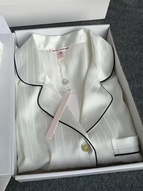 Ice Silk Long-Sleeve Pajama Set – Lightweight & Breathable Home Loungewear