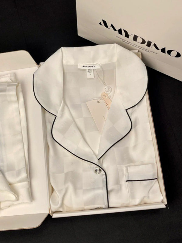 Ice Silk Long-Sleeve Pajama Set – Lightweight & Breathable Home Loungewear