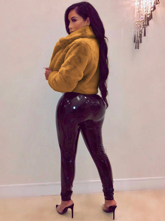 Krátká bunda s klopou z umělé kůže – Smiling Maria