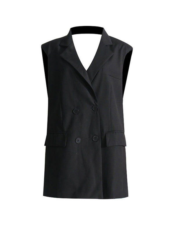 Elegant French-Inspired Sleeveless Backless Dress with Waist Bow Detail