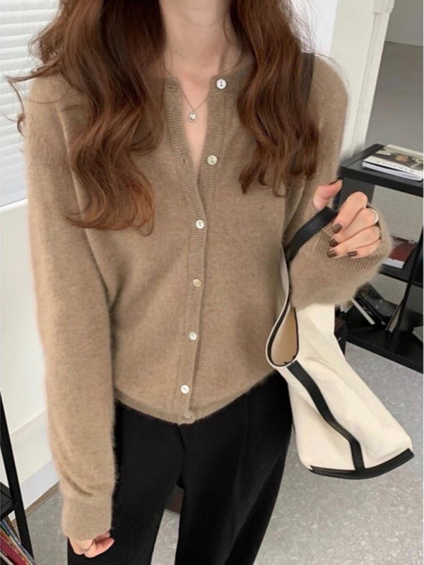 Warstwowy sweter rozpinany z okrągłym dekoltem