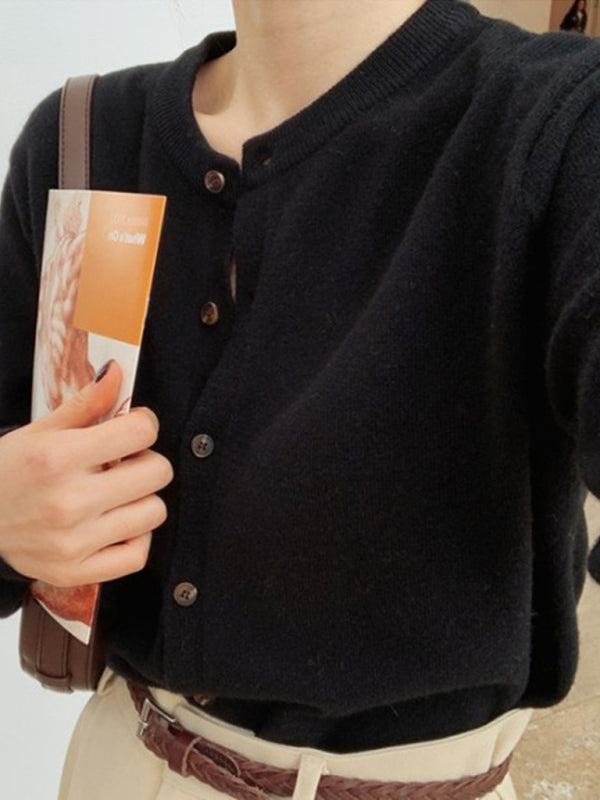 Warstwowy sweter rozpinany z okrągłym dekoltem