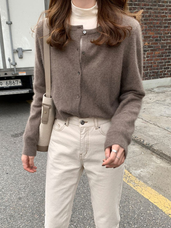 Warstwowy sweter rozpinany z okrągłym dekoltem