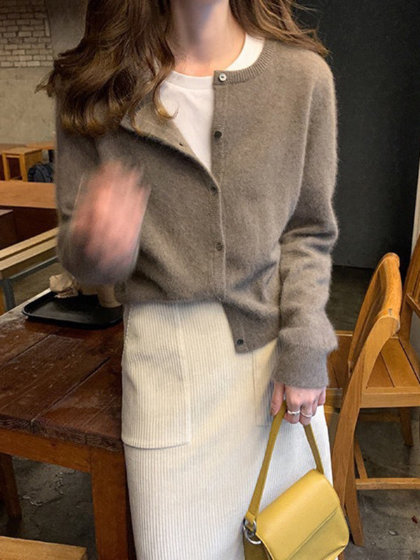 Warstwowy sweter rozpinany z okrągłym dekoltem