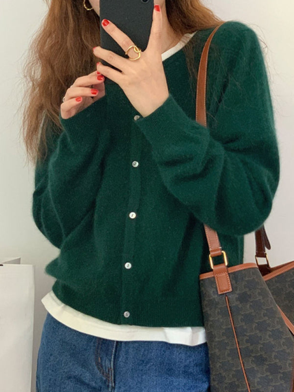 Warstwowy sweter rozpinany z okrągłym dekoltem