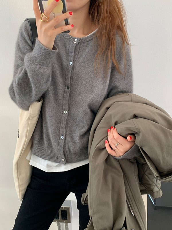 Warstwowy sweter rozpinany z okrągłym dekoltem