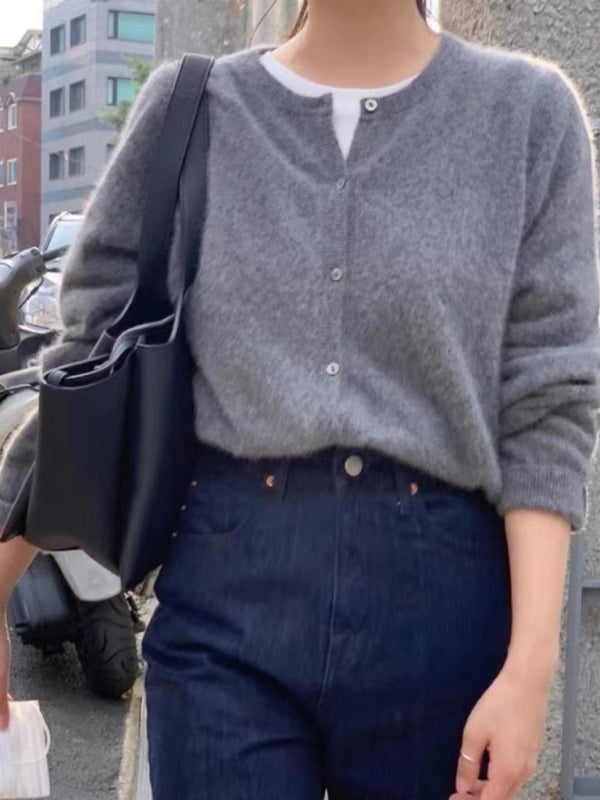 Warstwowy sweter rozpinany z okrągłym dekoltem