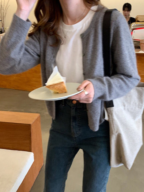 Warstwowy sweter rozpinany z okrągłym dekoltem