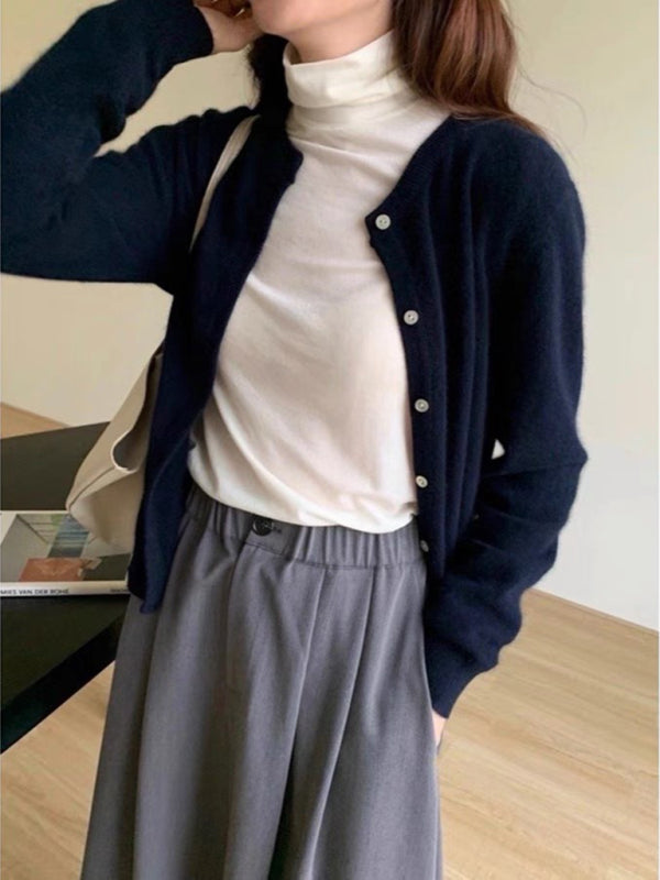 Warstwowy sweter rozpinany z okrągłym dekoltem