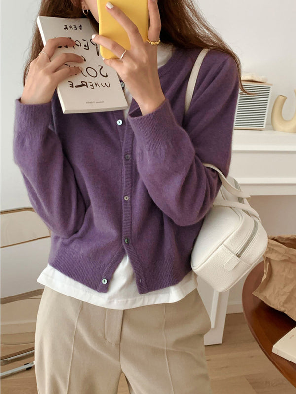 Warstwowy sweter rozpinany z okrągłym dekoltem