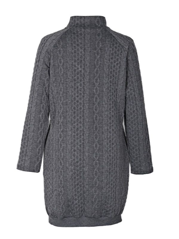 Long Sleeve Stand Collar Sweatshirt Dress – Charcoal Grey Leisure Knit
