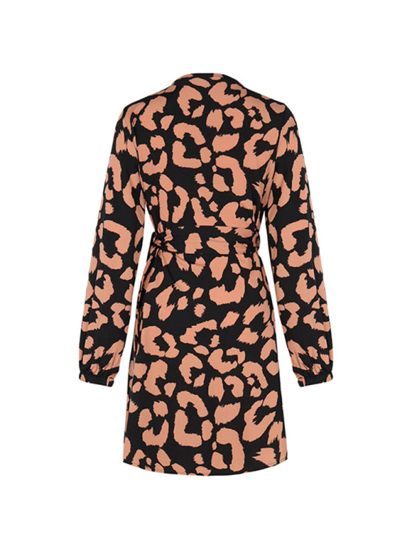 Graceful Long Sleeve V-Neck One-Piece Dress – Autumn-Winter Elegance