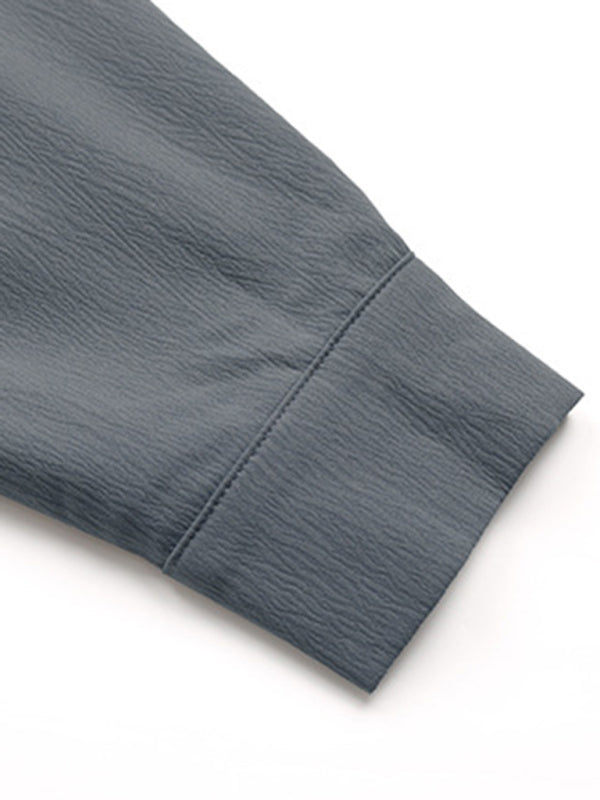 Dunkelgraues Langarm-Hemdkleid mit Knöpfen für Damen – Lockere Passform, Frühling-Sommer-Stil