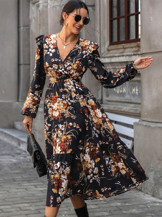 Floral Ruffle Belted Midi Dress