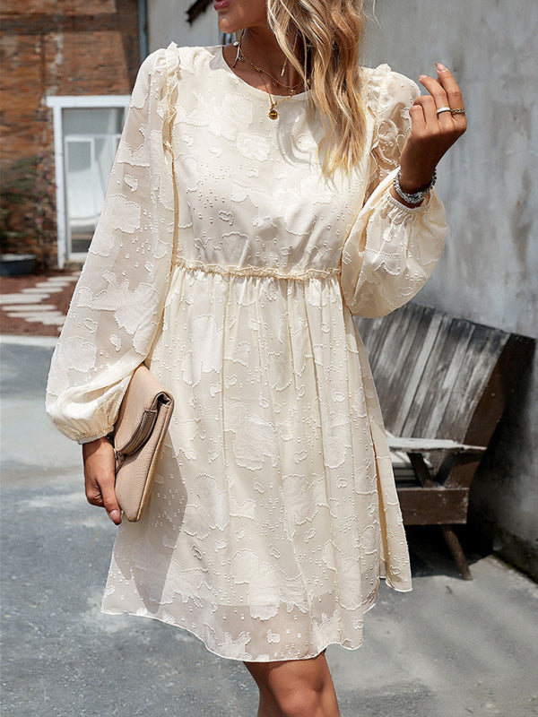 Elegant Jacquard Loose Dress – Spring-Summer Woven Fit in 4 Colors