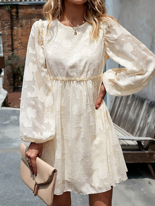 Elegant Jacquard Loose Dress – Spring-Summer Woven Fit in 4 Colors