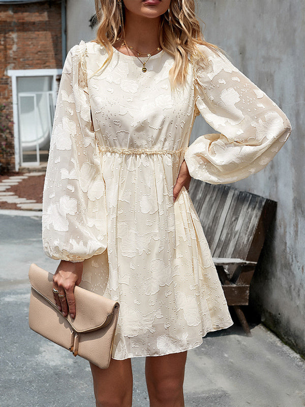 Elegant Jacquard Loose Dress – Spring-Summer Woven Fit in 4 Colors